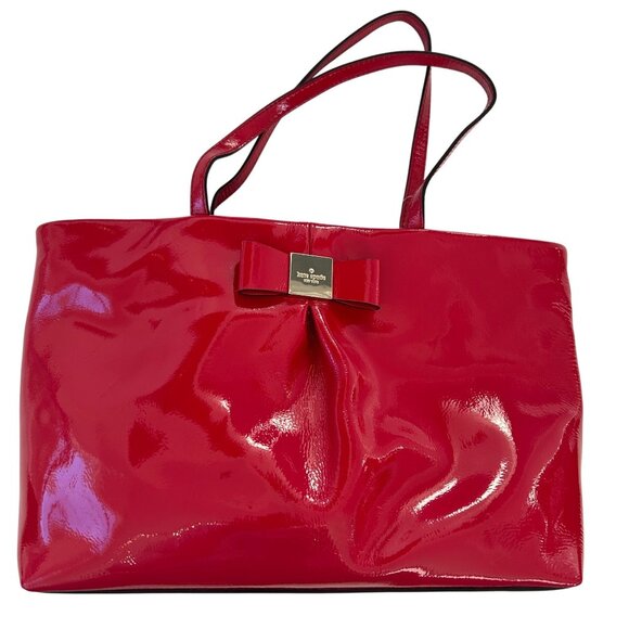 NWT Kate Spade New York Small Evie Veranda Place Patent Leather Tote Bag Red NEW - Picture 1 of 9